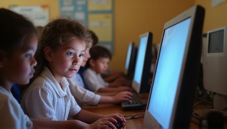 Children at computers learning digital skills